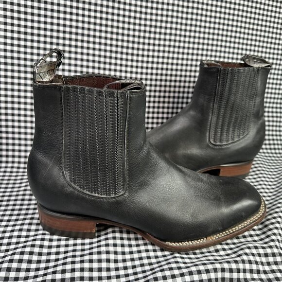 Zebra Men's Black Leather Square Toe Chelsea Cowboy Boots MX Size 29.5 / US 11